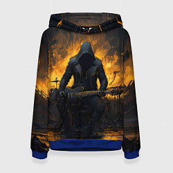 Толстовка-худи женская Гитарист играющий в пламени, цвет: 3D-синий