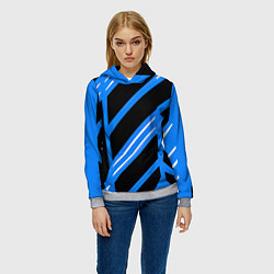 Толстовка-худи женская Black and white stripes on a blue background, цвет: 3D-меланж — фото 2