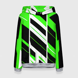 Толстовка-худи женская Black and green stripes on a white background, цвет: 3D-меланж