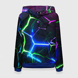 Толстовка-худи женская Микс из разломленных плит и неоновое свечения, цвет: 3D-синий