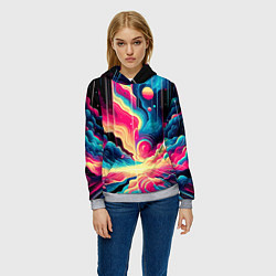 Толстовка-худи женская Neon space fantasy - ai art, цвет: 3D-меланж — фото 2