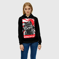 Толстовка-худи женская Кот камикадзе мем, цвет: 3D-черный — фото 2