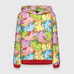 Толстовка-худи женская Разноцветные единороги, цвет: 3D-красный