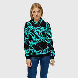 Толстовка-худи женская Ярко голубые линии, цвет: 3D-черный — фото 2