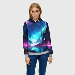 Толстовка-худи женская Космический пейзаж - планеты, цвет: 3D-меланж — фото 2