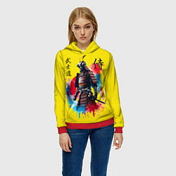 Толстовка-худи женская Японский самурай - акварель Япония, цвет: 3D-красный — фото 2
