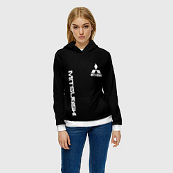 Толстовка-худи женская Mitsubishi logo white auto, цвет: 3D-белый — фото 2