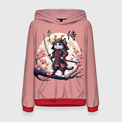 Толстовка-худи женская Kitten samurai - bushido ai art, цвет: 3D-красный