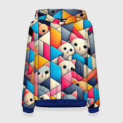 Толстовка-худи женская Geometric pattern with kittens - ai art, цвет: 3D-синий