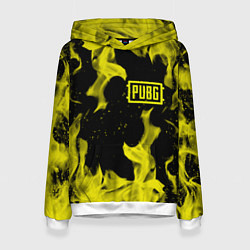 Толстовка-худи женская PUBG жёлтый огонь, цвет: 3D-белый