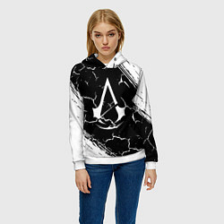 Толстовка-худи женская Кредо убийцы блэк, цвет: 3D-белый — фото 2