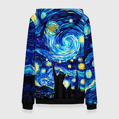 Женская толстовка Кот ловит звезды Вангога / 3D-Черный – фото 2