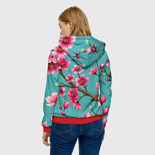 Женская толстовка Ветка розовой сакуры / 3D-Красный – фото 4