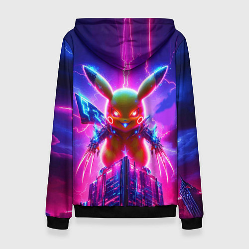 Женская толстовка Neon horror - cyber Pikachu / 3D-Черный – фото 2