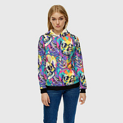 Толстовка-худи женская Граффити череп разноцветный, цвет: 3D-черный — фото 2