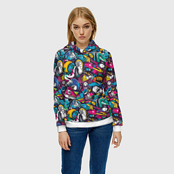 Толстовка-худи женская Граффити спортивные принадлежности, цвет: 3D-белый — фото 2