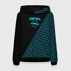 Толстовка-худи женская Opel чёрно-голубой шахматка, цвет: 3D-черный