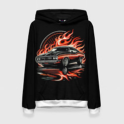 Толстовка-худи женская Огненный автомобиль, цвет: 3D-белый