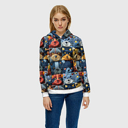 Толстовка-худи женская Вязанные еноты на пэчворк, цвет: 3D-белый — фото 2