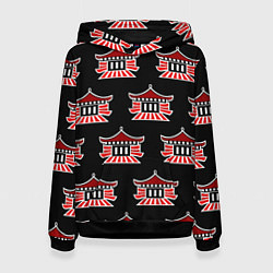 Толстовка-худи женская Буддистские символы - японские атрибуты, цвет: 3D-черный
