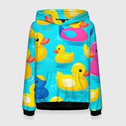 Толстовка-худи женская Плавающие уточки, цвет: 3D-черный