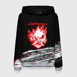 Толстовка-худи женская Киберпанк 2077 огненное лого, цвет: 3D-меланж