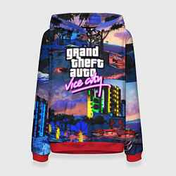 Толстовка-худи женская GTA vice city коллаж, цвет: 3D-красный