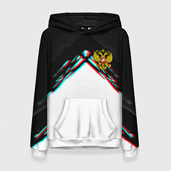 Толстовка-худи женская Краски глитч герб РФ, цвет: 3D-белый