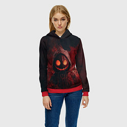 Толстовка-худи женская Тыквенный Джек в багровых тонах, цвет: 3D-красный — фото 2