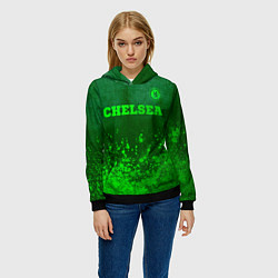 Толстовка-худи женская Chelsea - green gradient посередине, цвет: 3D-черный — фото 2