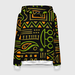 Толстовка-худи женская Abstract ethnic theme, цвет: 3D-белый