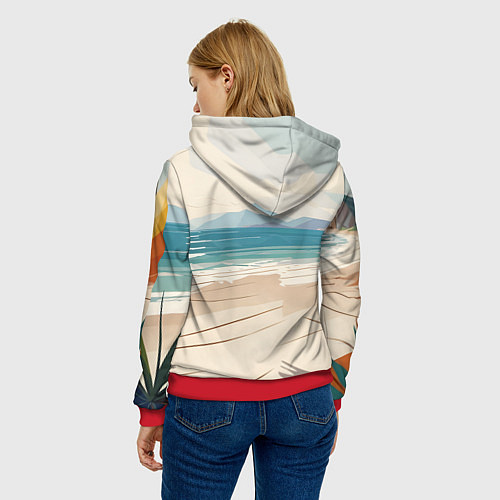 Женская толстовка Летний пейзаж с женщиной на пляже / 3D-Красный – фото 4