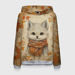 Толстовка-худи женская Волчонок в шарфе, цвет: 3D-меланж