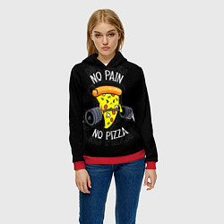 Толстовка-худи женская No pain - no pizza, цвет: 3D-красный — фото 2