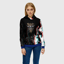 Толстовка-худи женская Baldurs Gate glitch fire, цвет: 3D-синий — фото 2
