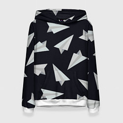 Толстовка-худи женская Белый бумажный самолётик - Телеграм, цвет: 3D-белый