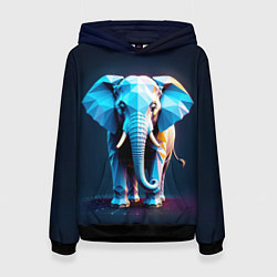 Толстовка-худи женская Синий геометрический слон, цвет: 3D-черный
