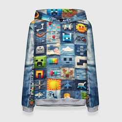 Толстовка-худи женская Minecraft фигуры на пэчворк, цвет: 3D-меланж