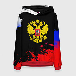 Толстовка-худи женская Триколор Россия герб, цвет: 3D-красный