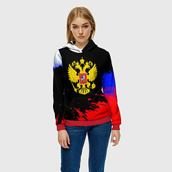 Толстовка-худи женская Триколор Россия герб, цвет: 3D-красный — фото 2