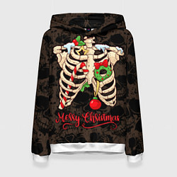 Толстовка-худи женская Merry Christmas - skeleton, цвет: 3D-белый
