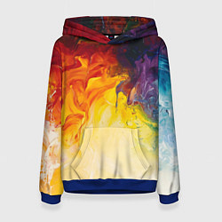 Толстовка-худи женская Подтеки масляных красок, цвет: 3D-синий
