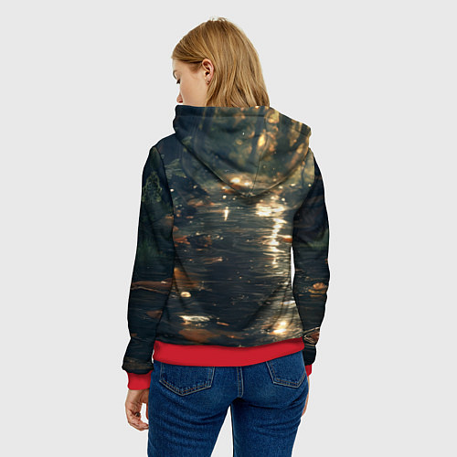 Женская толстовка Выдра в летнем пруду / 3D-Красный – фото 4