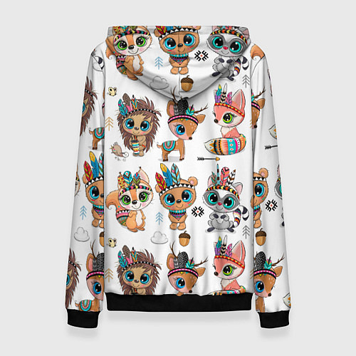Женская толстовка Зверушки индейцы цветной паттерн / 3D-Черный – фото 2
