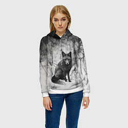 Толстовка-худи женская Серый лис в снежном лесу, цвет: 3D-белый — фото 2