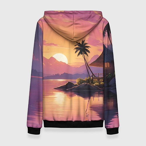 Женская толстовка Домик на берегу закат / 3D-Черный – фото 2