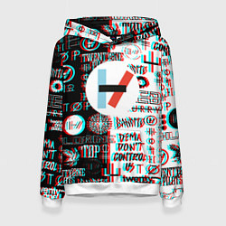 Толстовка-худи женская Twenty one pilots glitch pattern, цвет: 3D-белый