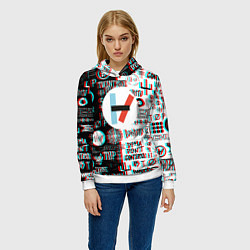 Толстовка-худи женская Twenty one pilots glitch pattern, цвет: 3D-белый — фото 2