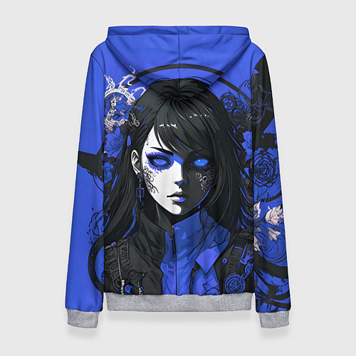 Женская толстовка Девушка в стиле аниме в куртке на голубом фоне / 3D-Меланж – фото 2