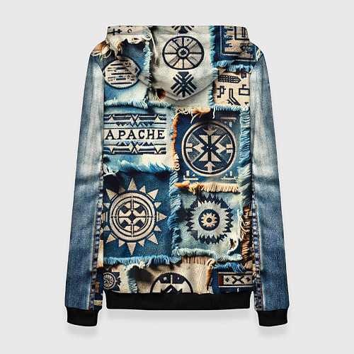 Женская толстовка Символы Апачи на пэчворк дениме / 3D-Черный – фото 2